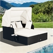 Patio Rattan Daybed Lounge Retractable Top Canopy White