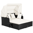 Patio Rattan Daybed Lounge Retractable Top Canopy White