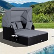 Patio Rattan Daybed Lounge Retractable Top Canopy Gray