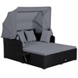 Patio Rattan Daybed Lounge Retractable Top Canopy Gray