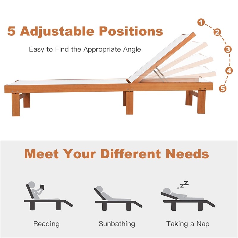 Patio Lounge Chair with 5 Postion Adjustable Backrest White