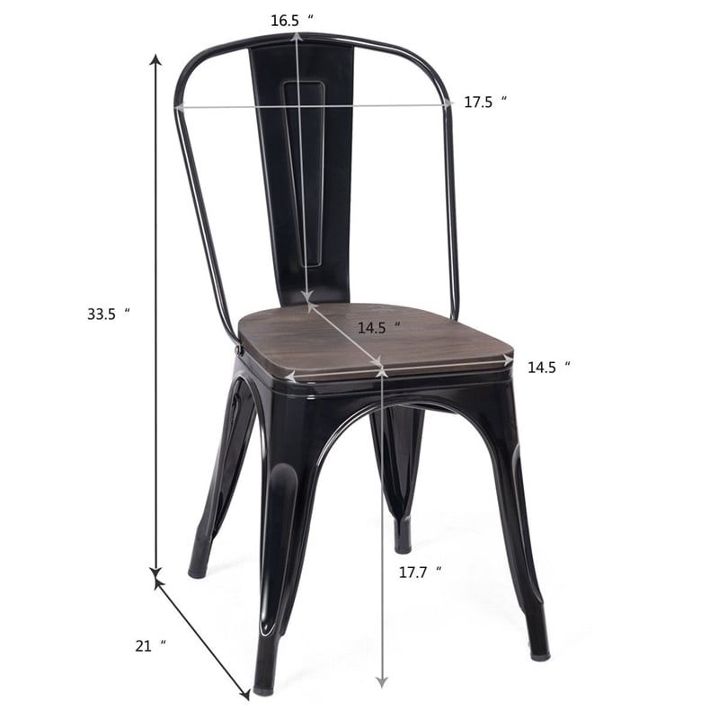 Set of 4 Style Metal Dining Side Chair Wood Seat Stackable Black