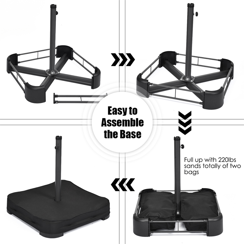 220lb Capacity Fillable Mobile Umbrella Base Heavy Duty Black