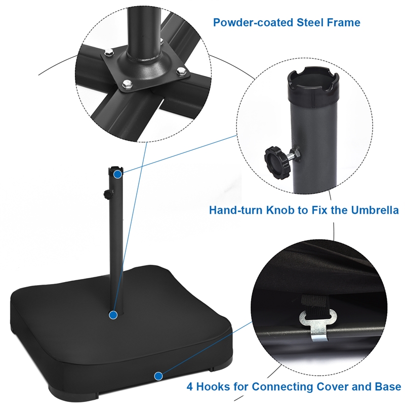 220lb Capacity Fillable Mobile Umbrella Base Heavy Duty Black