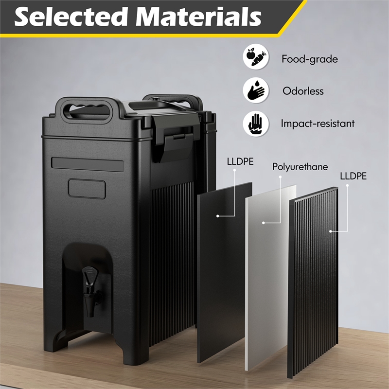 Insulated Beverage Server/Dispenser 5 Gallon Hot Cold Drinks Black