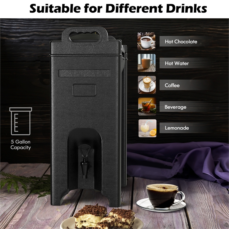 Insulated Beverage Server/Dispenser 5 Gallon Hot Cold Drinks Black