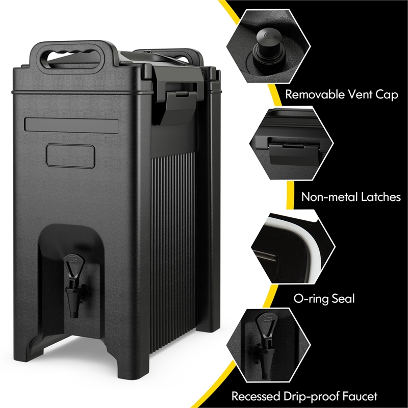 Insulated Beverage Server/Dispenser 5 Gallon Hot Cold Drinks Black