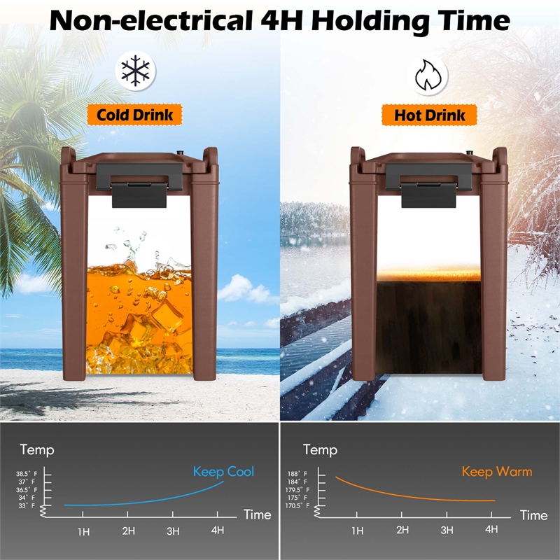 Insulated Beverage Server/Dispenser 5 Gallon Hot Cold Drinks Brown