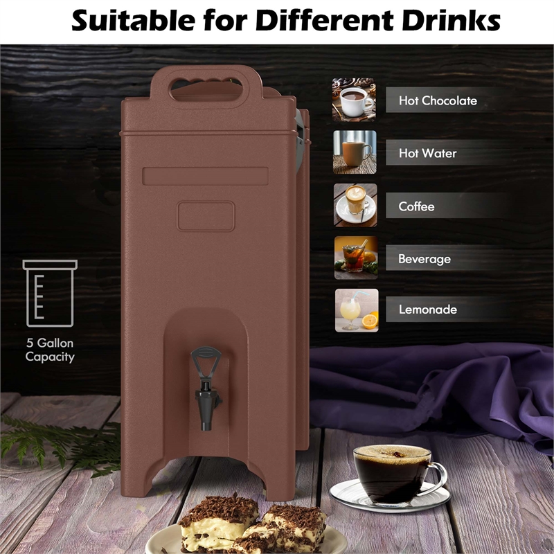 Insulated Beverage Server/Dispenser 5 Gallon Hot Cold Drinks Brown