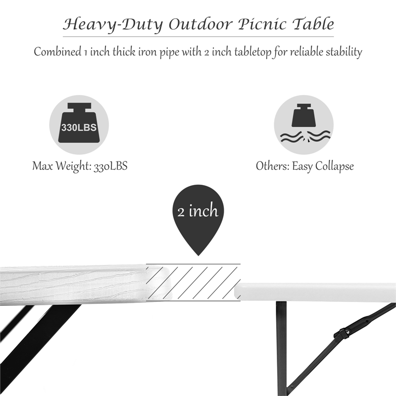 Picnic Table Bench Set Outdoor Backyard Iron Garden White