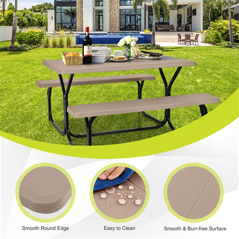 Picnic Table Bench Set Outdoor Backyard Iron Garden Brown