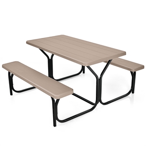 Picnic Table Bench Set Outdoor Backyard Iron Garden Brown
