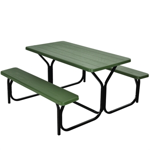 Picnic Table Bench Set Outdoor Backyard Iron Garden Green