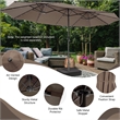 15FT Twin Patio Double-Sided Umbrella 48 Solar LED Lights  Coffee