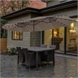 15FT Twin Patio Double-Sided Umbrella 48 Solar LED Lights  Coffee