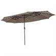 15FT Twin Patio Double-Sided Umbrella 48 Solar LED Lights  Coffee