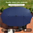 15FT Twin Patio Double-Sided Umbrella 48 Solar LED Lights  Navy