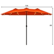 15FT Twin Patio Double-Sided Umbrella 48 Solar LED Lights  Orange