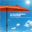 15FT Twin Patio Double-Sided Umbrella 48 Solar LED Lights  Orange