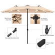 15FT Twin Patio Double-Sided Umbrella 48 Solar LED Lights  Beige