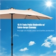 15FT Twin Patio Double-Sided Umbrella 48 Solar LED Lights  Beige