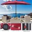 15FT Twin Patio Double-Sided Umbrella 48 Solar LED Lights  Wine