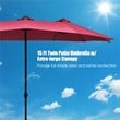 15FT Twin Patio Double-Sided Umbrella 48 Solar LED Lights  Wine
