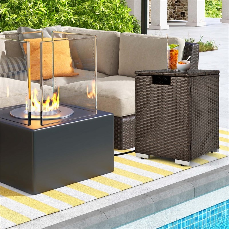16'' Rattan Propane Tank Holder Cover Hideaway Side Table Brown
