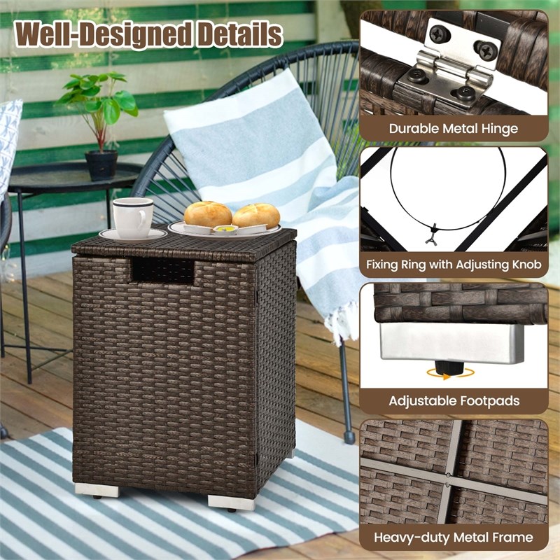 16'' Rattan Propane Tank Holder Cover Hideaway Side Table Brown