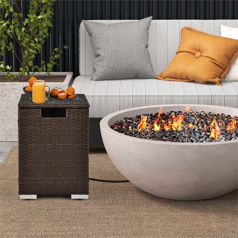 16'' Rattan Propane Tank Holder Cover Hideaway Side Table Brown