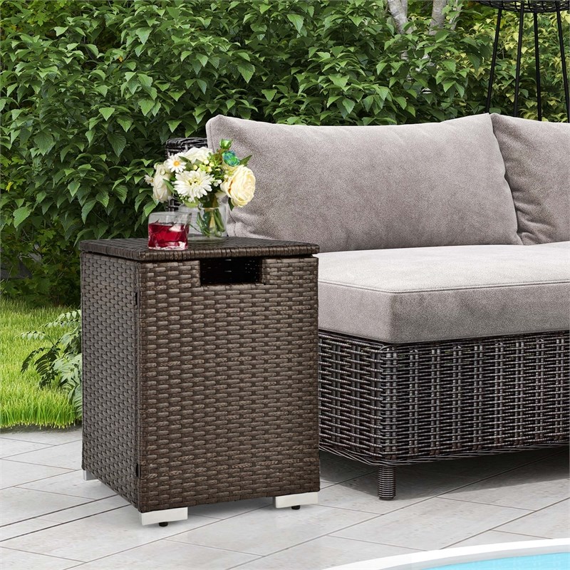 16'' Rattan Propane Tank Holder Cover Hideaway Side Table Brown