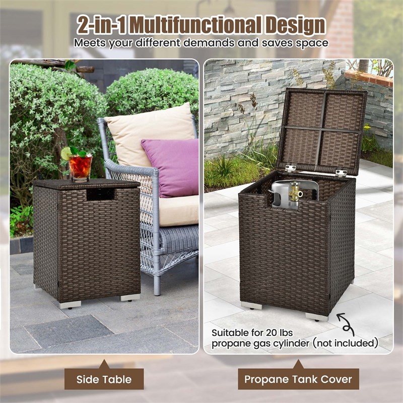 16'' Rattan Propane Tank Holder Cover Hideaway Side Table Brown