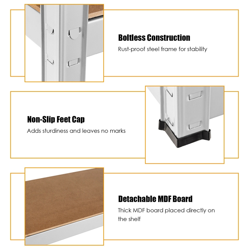Adjustable 36''x72'' Heavy Duty 5 Level Garage Tool Shelf Silver