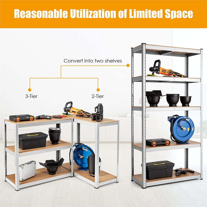 Adjustable 36''x72'' Heavy Duty 5 Level Garage Tool Shelf Silver