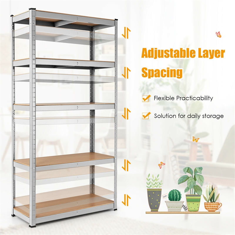 Adjustable 36''x72'' Heavy Duty 5 Level Garage Tool Shelf Silver
