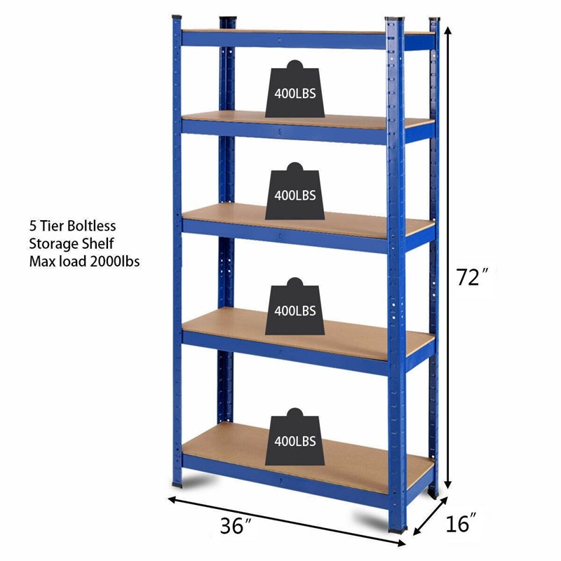 Adjustable 36''x72'' Heavy Duty 5 Level Garage Tool Shelf Navy