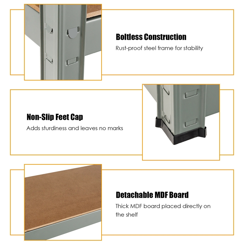 Adjustable 36''x72'' Heavy Duty 5 Level Garage Tool Shelf Gray