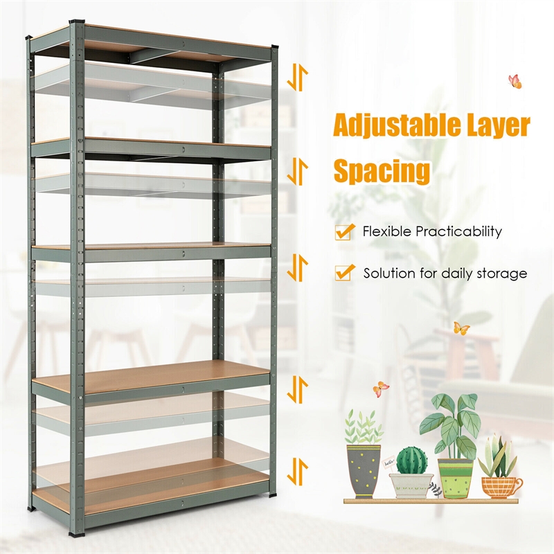 Adjustable 36''x72'' Heavy Duty 5 Level Garage Tool Shelf Gray