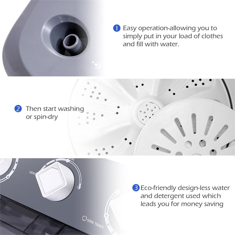 Portable Mini Compact Twin Tub 20Lbs Total Washing Machine White