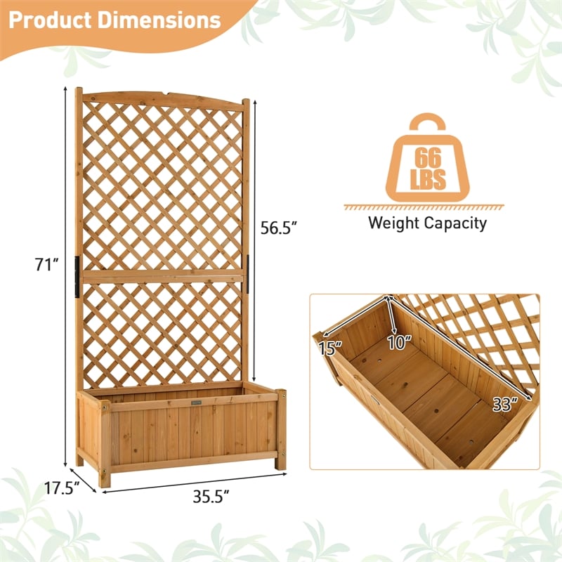 Tall Raised Garden Bed Wooden Planter w/ Trellis for Flower Climbing Orange