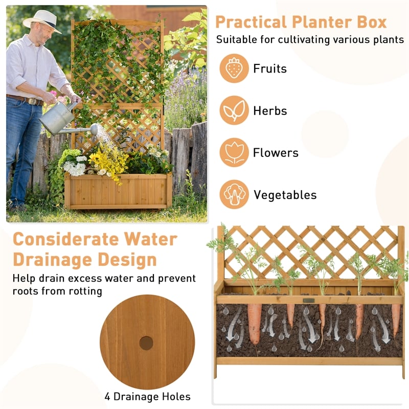 Tall Raised Garden Bed Wooden Planter w/ Trellis for Flower Climbing Orange