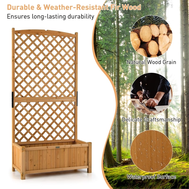 Tall Raised Garden Bed Wooden Planter w/ Trellis for Flower Climbing Orange