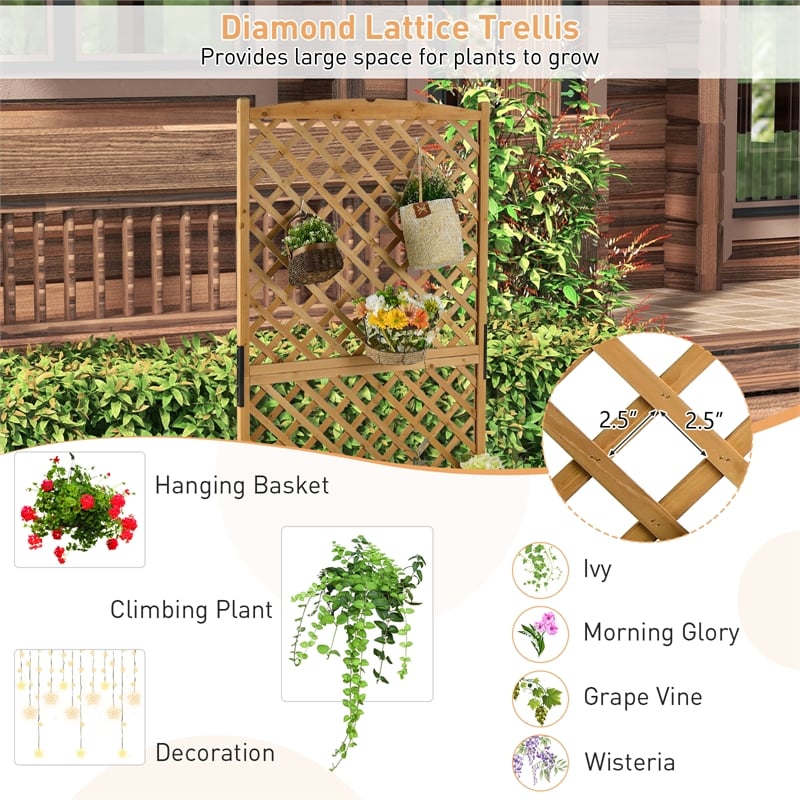 Tall Raised Garden Bed Wooden Planter w/ Trellis for Flower Climbing Orange