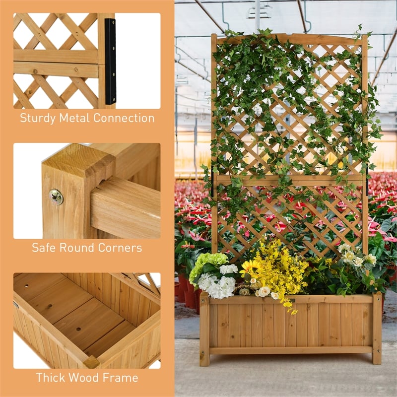 Tall Raised Garden Bed Wooden Planter w/ Trellis for Flower Climbing Orange