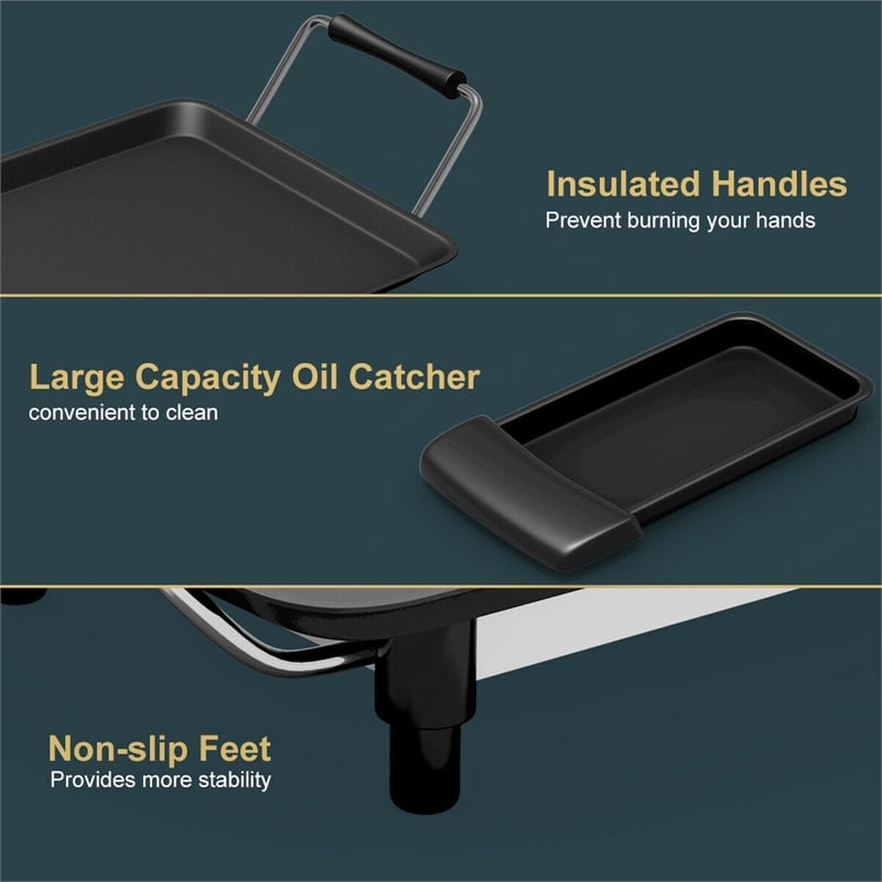 Teppanyaki Table Top Grill Griddle BBQ Nonstick Camping Black