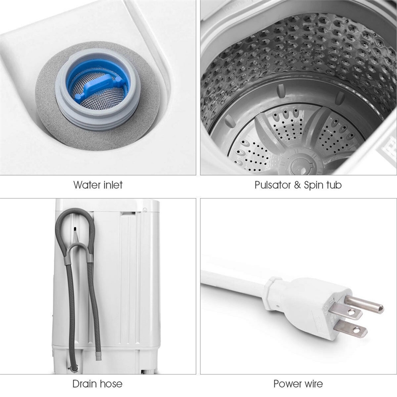 Portable Compact Washing Machine 1.34 Cu.ft Spin Washer Drain Gray
