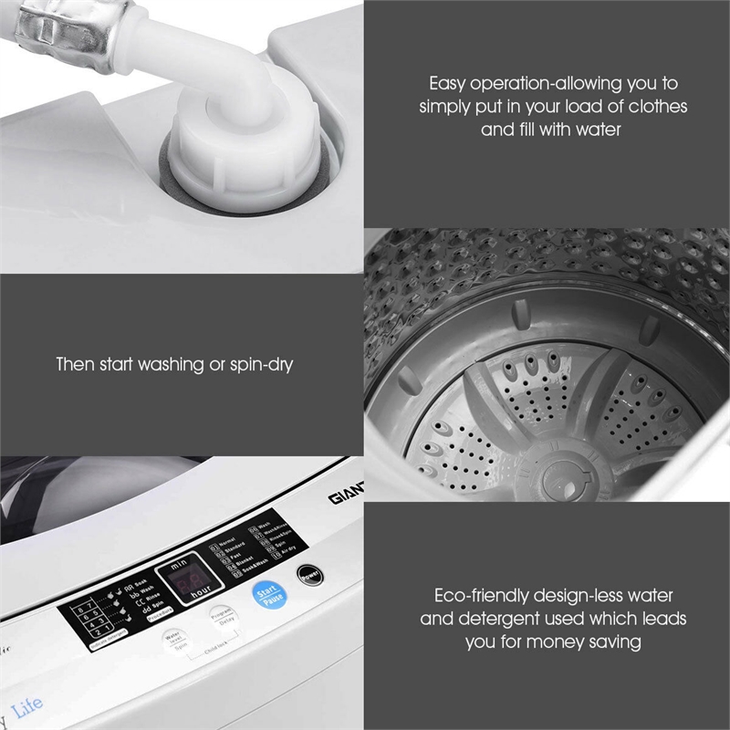 Portable Compact Washing Machine 1.34 Cu.ft Spin Washer Drain Gray