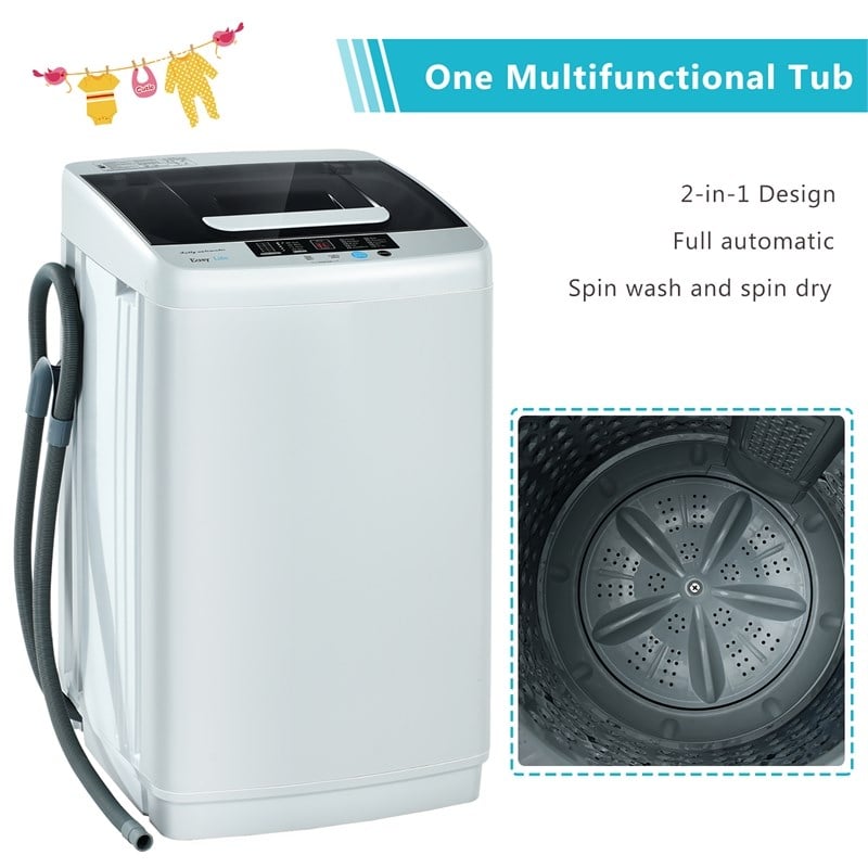 Portable Full-Automatic Laundry Washing Machine 8.8lbs Spin Washer Gray