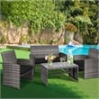 4PCS Patio Rattan Furniture Set Conversation Sofa Cushioned Black