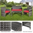 4PCS Patio Rattan Furniture Set Conversation Sofa Cushioned Red